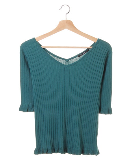 INGNI(イング) 袖フリルリブニット ターコイズグリーン