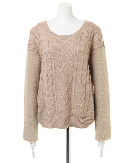 INGNI（イング） 袖ファーケーブル／ニット ﾍﾞｰｼﾞｭ