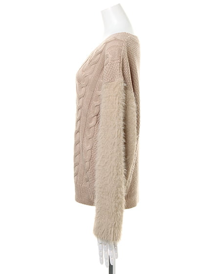 INGNI（イング） 袖ファーケーブル／ニット ﾍﾞｰｼﾞｭ