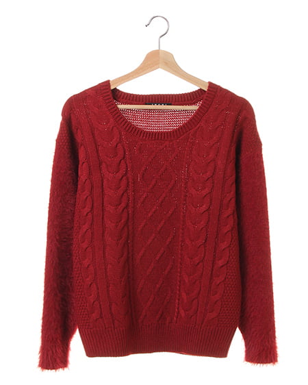 INGNI(イング) 袖ファーケーブル／ニット ボルドー