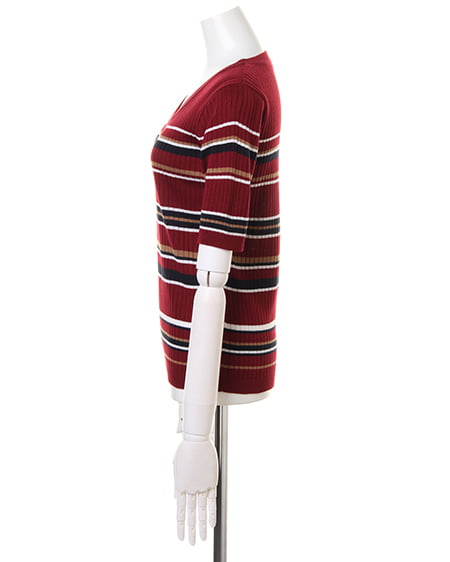 INGNI（イング） マルチボーダーリブVネック ﾎﾞﾙﾄﾞｰ