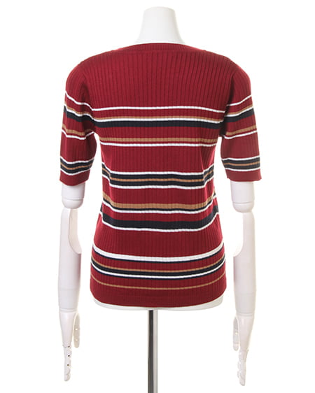 INGNI（イング） マルチボーダーリブVネック ﾎﾞﾙﾄﾞｰ