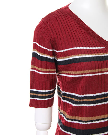 INGNI（イング） マルチボーダーリブVネック ﾎﾞﾙﾄﾞｰ