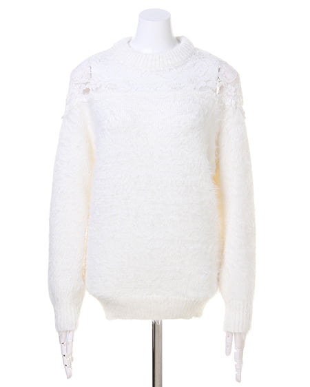 INGNI（イング） ヨークレースハイネックフェザーヤーンニット ｵﾌﾎﾜｲﾄ