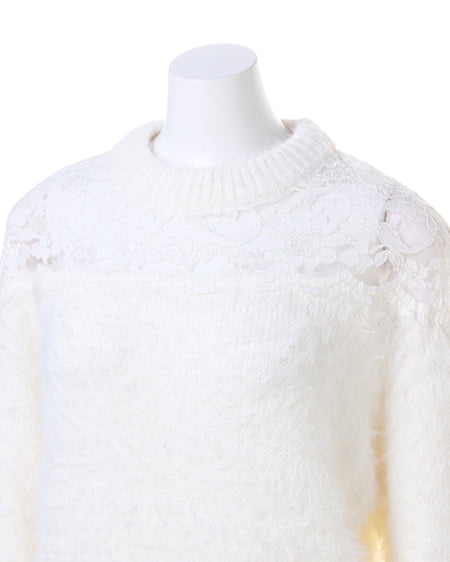 INGNI（イング） ヨークレースハイネックフェザーヤーンニット ｵﾌﾎﾜｲﾄ