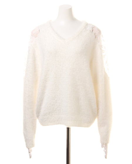 INGNI（イング） フェザーヤーン肩シアーレース／ニット ｵﾌﾎﾜｲﾄ