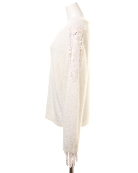 INGNI（イング） フェザーヤーン肩シアーレース／ニット ｵﾌﾎﾜｲﾄ