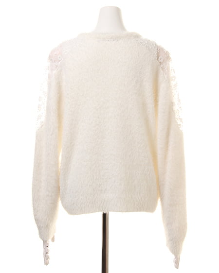 INGNI（イング） フェザーヤーン肩シアーレース／ニット ｵﾌﾎﾜｲﾄ