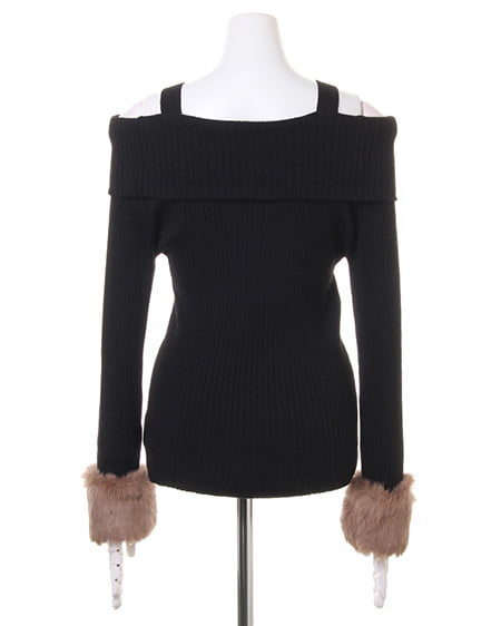 INGNI（イング） 袖ファーオフショルリブニット ｸﾛ