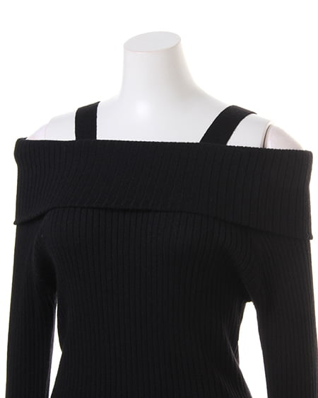 INGNI（イング） 袖ファーオフショルリブニット ｸﾛ