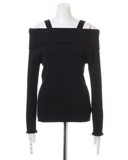 INGNI（イング） 袖ファーオフショルリブニット ｸﾛ