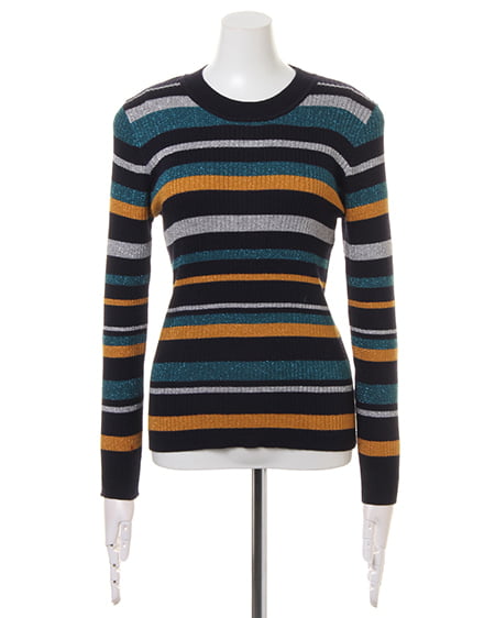 INGNI（イング） マルチボーダーラメリブ／ニット ｺﾝ/ｸﾞﾘｰﾝ