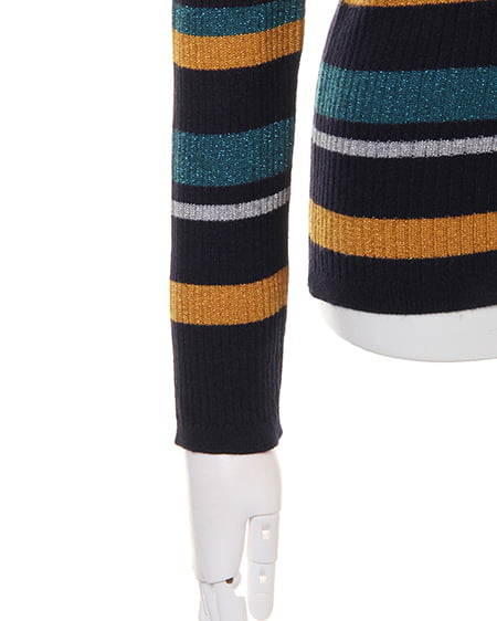 INGNI（イング） マルチボーダーラメリブ／ニット ｺﾝ/ｸﾞﾘｰﾝ