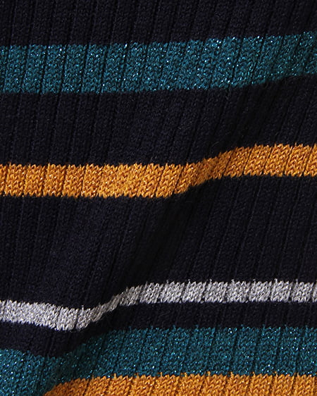 INGNI（イング） マルチボーダーラメリブ／ニット ｺﾝ/ｸﾞﾘｰﾝ