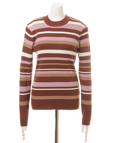 INGNI（イング） マルチボーダーリブプチ／ハイネック ﾌﾞﾗｳﾝ