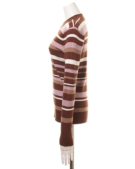 INGNI（イング） マルチボーダーリブプチ／ハイネック ﾌﾞﾗｳﾝ