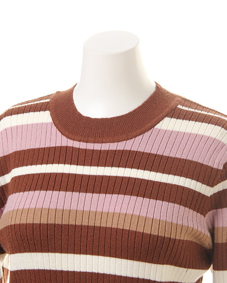 INGNI（イング） マルチボーダーリブプチ／ハイネック ﾌﾞﾗｳﾝ