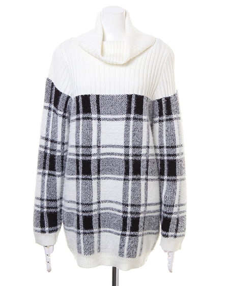 INGNI(イング) チェック切り替えオフタートル/チュニック クロ/オフホワイト