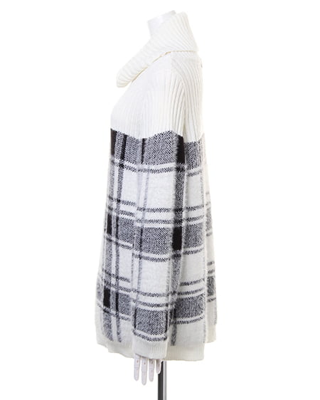 INGNI(イング) チェック切り替えオフタートル/チュニック クロ/オフホワイト