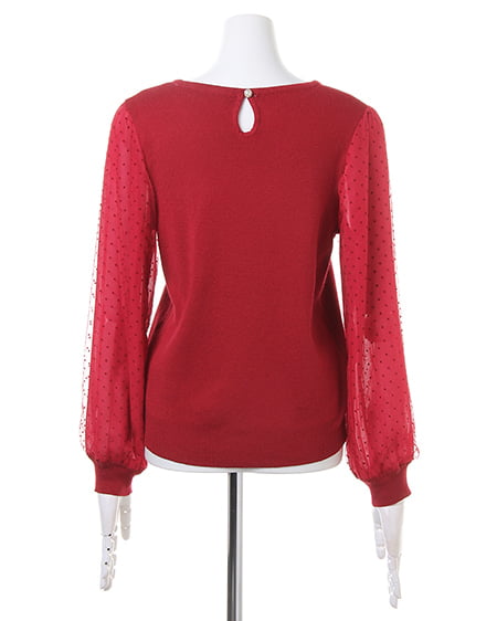 INGNI(イング) 袖ドットチュールニット ボルドー/C