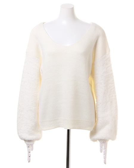 INGNI（イング） 袖フェザー／ニット ｵﾌﾎﾜｲﾄ