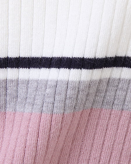 INGNI（イング） マルチボーダーリブVネック／ニット ｵﾌﾎﾜｲﾄ/ﾋﾟﾝｸ