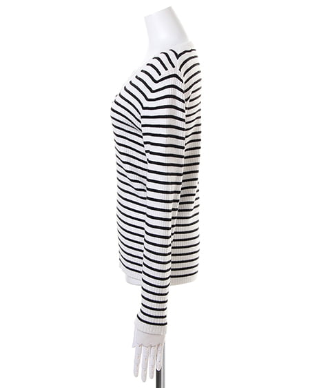 INGNI（イング） 総針リブFクロスVネックニット ﾎﾞｰﾀﾞｰ