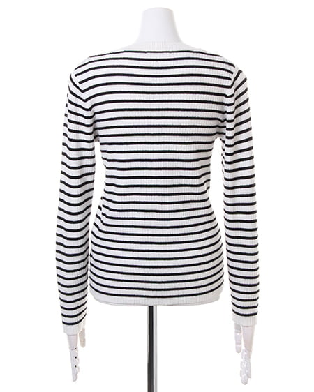 INGNI（イング） 総針リブFクロスVネックニット ﾎﾞｰﾀﾞｰ