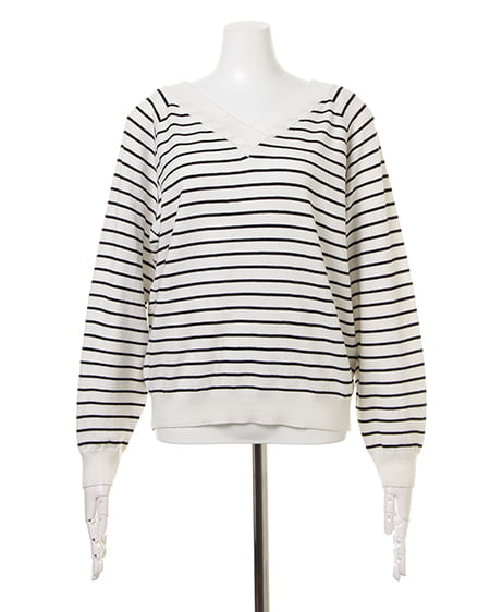 INGNI（イング） 天竺重ねVネックニット ﾎﾞｰﾀﾞｰ