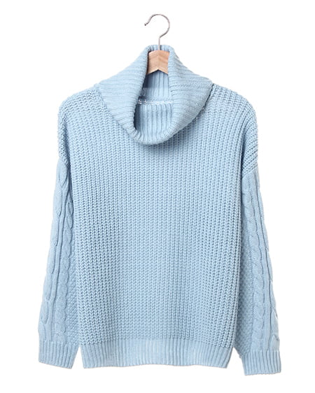 INGNI(イング) 袖ケーブルオフタートル／ニット／B サックス