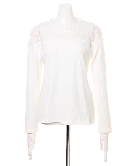 INGNI（イング） ヨークシアーレースリブトップス長袖 ｵﾌﾎﾜｲﾄ