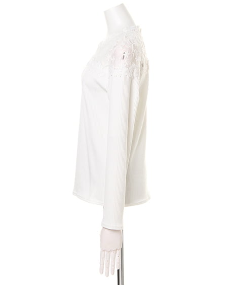 INGNI（イング） ヨークシアーレースリブトップス長袖 ｵﾌﾎﾜｲﾄ