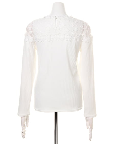 INGNI（イング） ヨークシアーレースリブトップス長袖 ｵﾌﾎﾜｲﾄ
