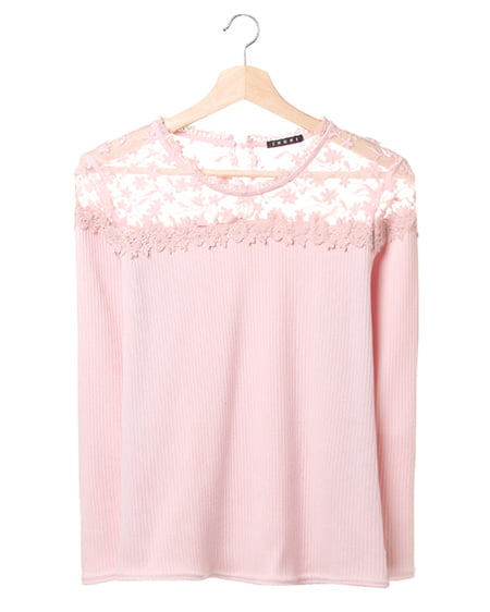 INGNI(イング) ヨークシアーレースリブトップス長袖 ピンク