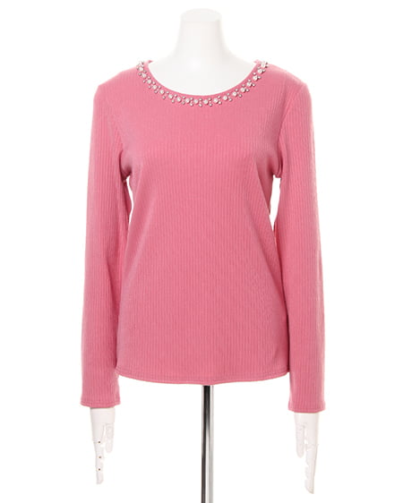 INGNI（イング） リブ装飾クルーネックA ｺｰﾗﾙﾋﾟﾝｸ