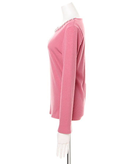 INGNI（イング） リブ装飾クルーネックA ｺｰﾗﾙﾋﾟﾝｸ