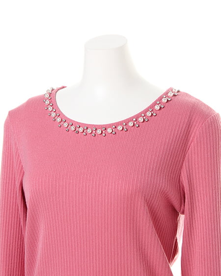 INGNI（イング） リブ装飾クルーネックA ｺｰﾗﾙﾋﾟﾝｸ