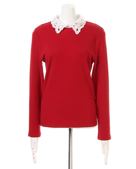 INGNI（イング） 装飾付き襟レース／リブTOPS ｱｶ