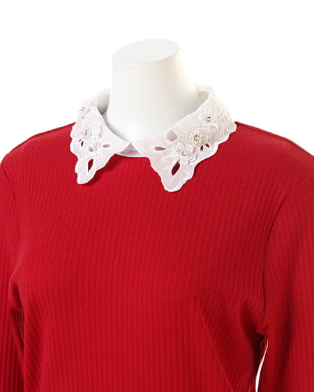 INGNI（イング） 装飾付き襟レース／リブTOPS ｱｶ