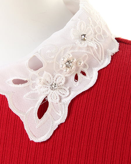 INGNI（イング） 装飾付き襟レース／リブTOPS ｱｶ