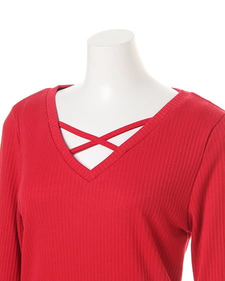 INGNI（イング） リブフロントクロスVネック TOPS長袖 ｱｶ
