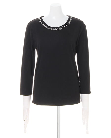 INGNI（イング） リブ装飾クルーネック8分袖 ｸﾛ