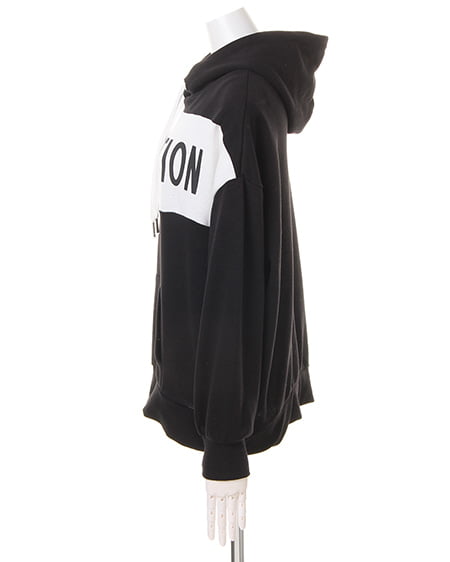 INGNI（イング） 切り替えロゴパーカー／チュニック ｸﾛ/ｵﾌﾎﾜｲﾄ