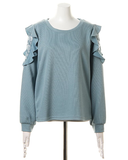 INGNI（イング） サカリバ袖レースシアーフリル／トップス ﾐﾝﾄｸﾞﾘｰﾝ