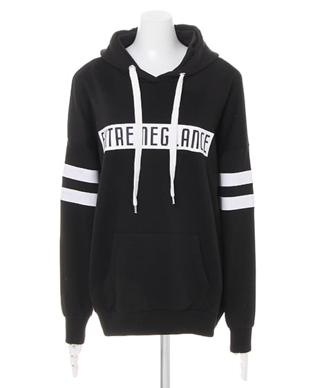 INGNI（イング） 袖ラインボックスロゴチュニックパーカー ｸﾛ/ｵﾌﾎﾜｲﾄ