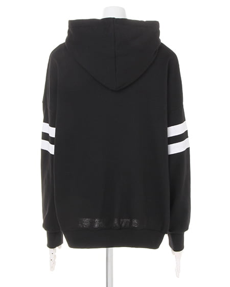 INGNI（イング） 袖ラインボックスロゴチュニックパーカー ｸﾛ/ｵﾌﾎﾜｲﾄ