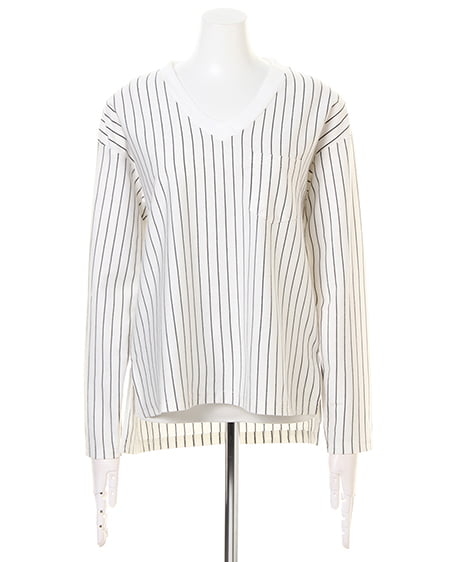 INGNI（イング） ポケット付ロングTシャツ ｵﾌｸﾛ/ｽﾄﾗｲﾌﾟ