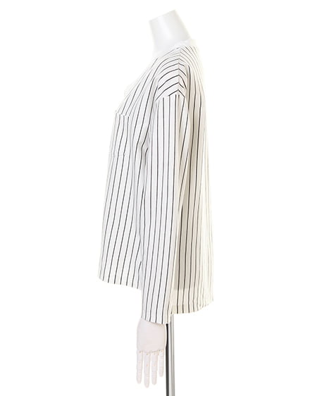 INGNI（イング） ポケット付ロングTシャツ ｵﾌｸﾛ/ｽﾄﾗｲﾌﾟ