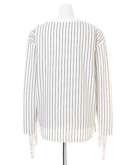 INGNI（イング） ポケット付ロングTシャツ ｵﾌｸﾛ/ｽﾄﾗｲﾌﾟ