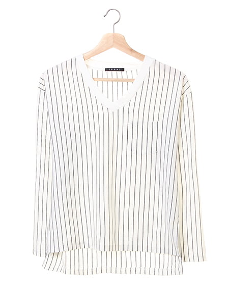 INGNI(イング) ポケット付ロングTシャツ オフクロ/ストライプ